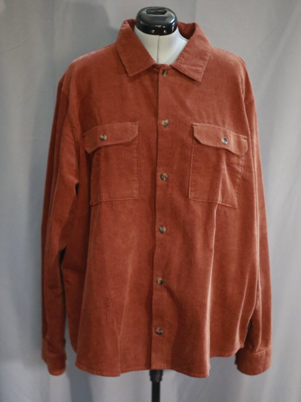 NEW Brown Corduroy Button Down Shirt | XXL | 100% Cotton | Two Pockets
